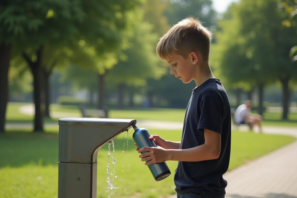 Adolescent remplissant une bouteille d