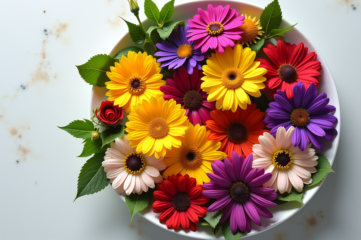 Assortiment de fleurs comestibles T thym tilleul tagetes