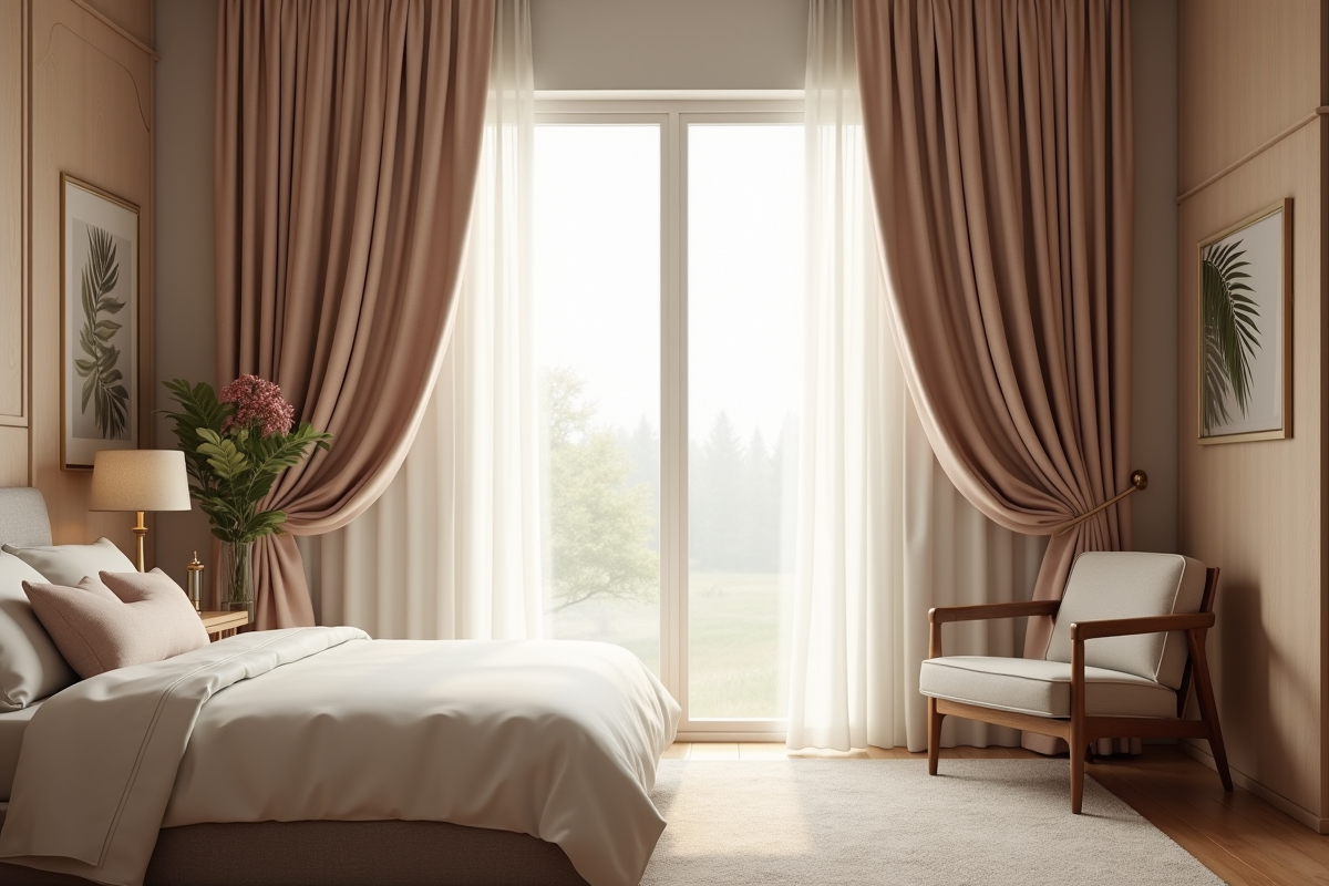 Chambre chaleureuse avec rideaux longs et élégants