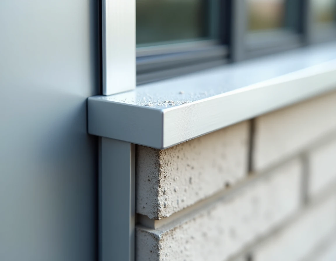 Cornière aluminium anodisé posée sur l'angle extérieur d'une façade moderne en bardage composite gris