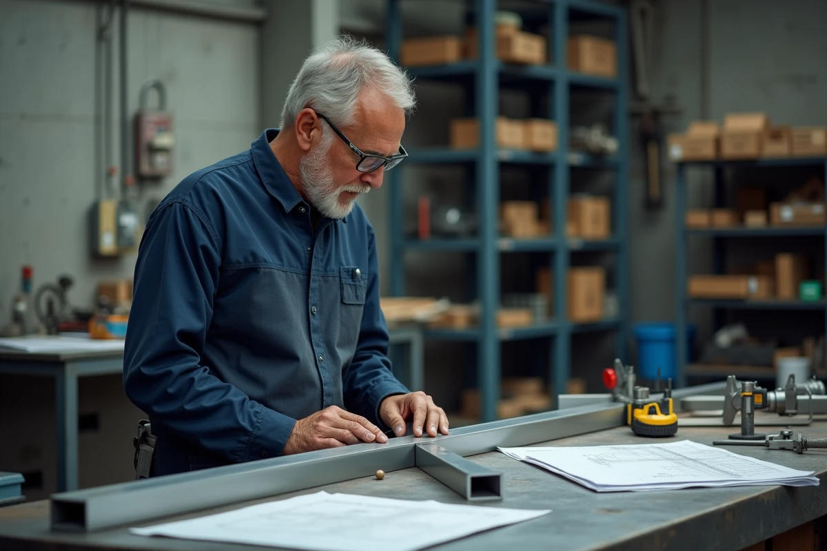 Métallurgiste examinant une cornière en aluminium sur mesure dans un atelier industriel