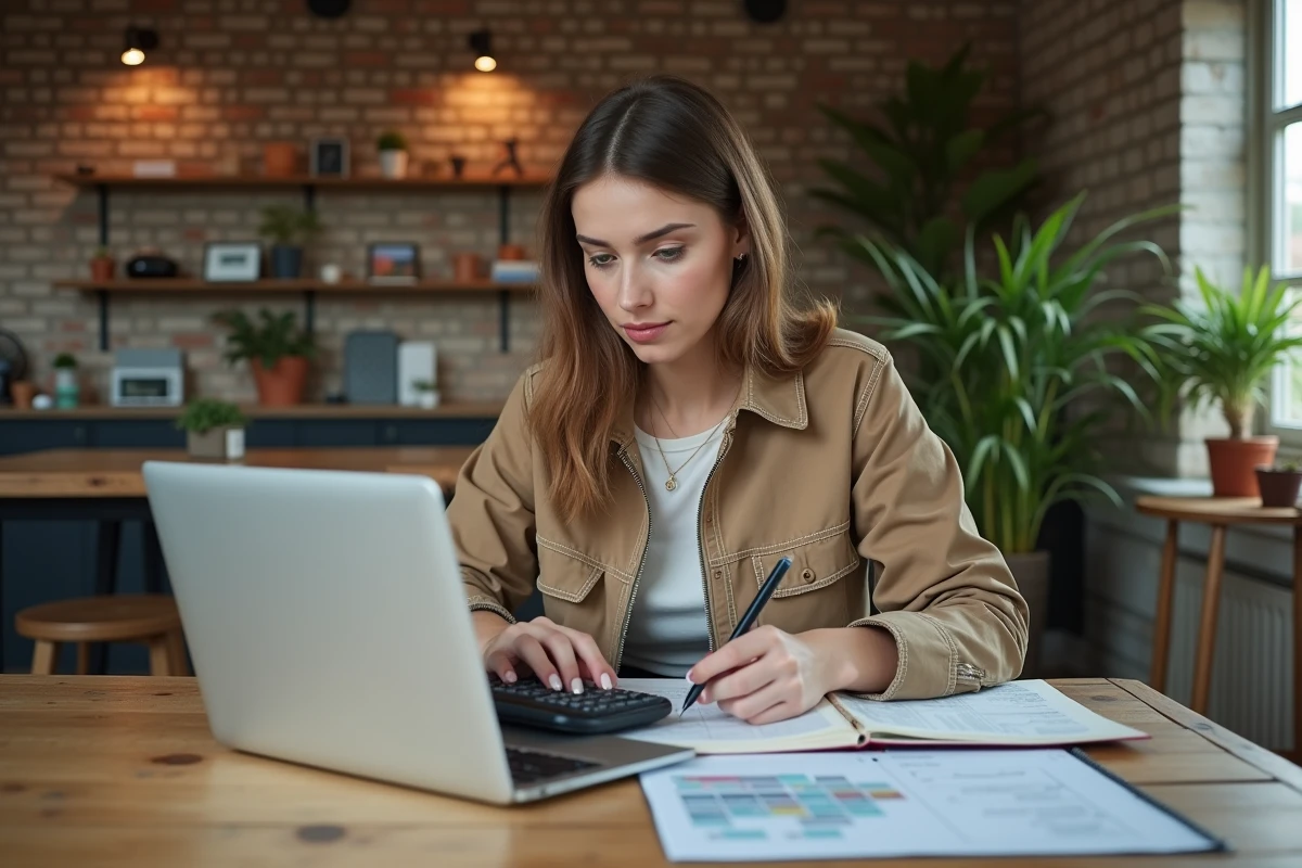 Jeune femme faisant des calculs pour rénovation maison