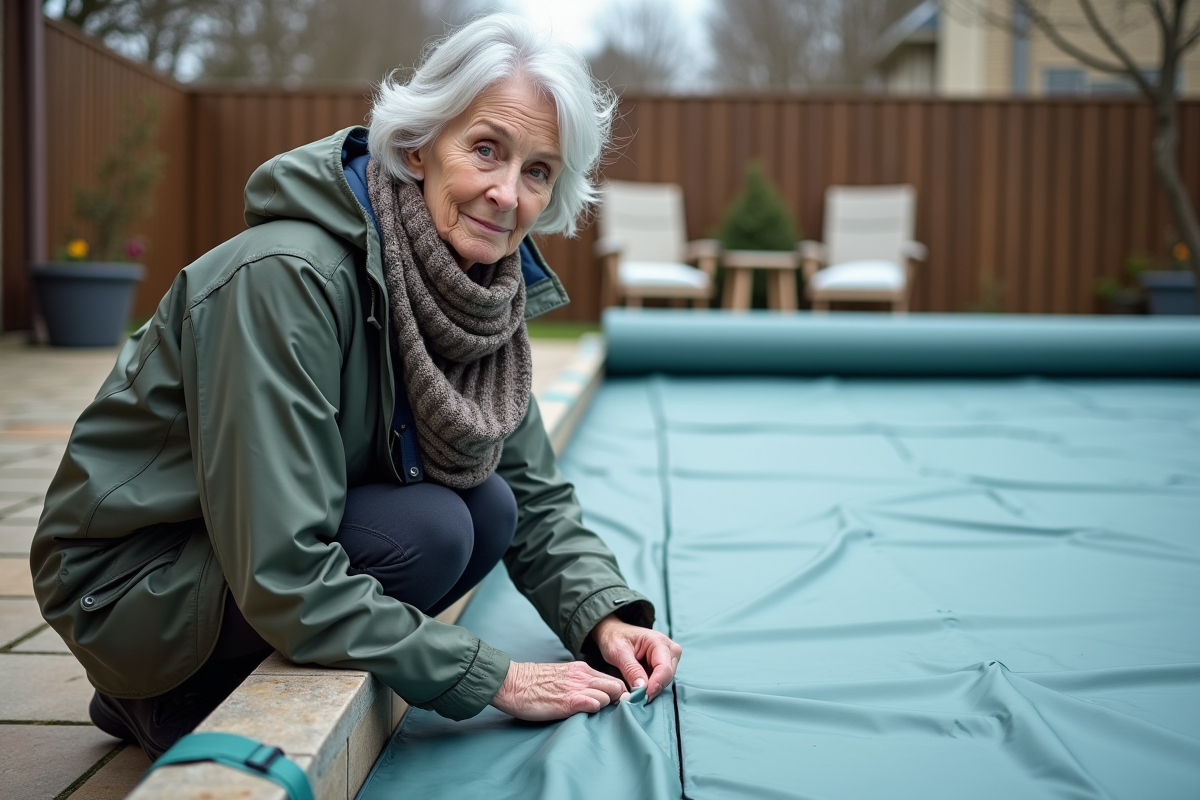 Femme installant la couverture d