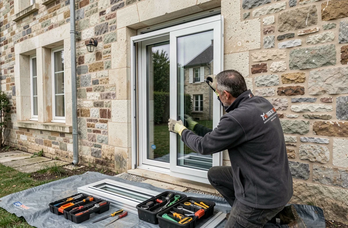 Spécialiste de Fenetres Services Confiance posant une fenêtre double vitrage dans une maison des Hauts-de-Seine