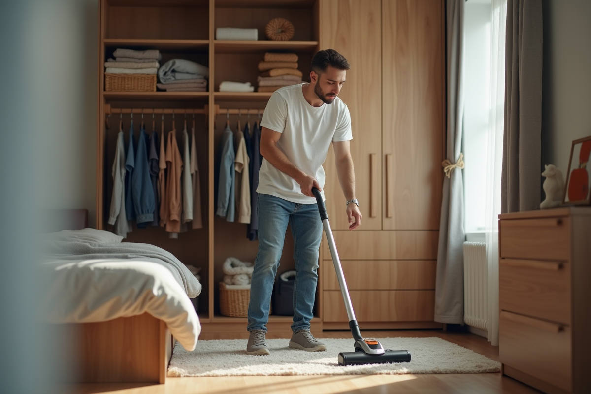 Jeune homme aspirant près d