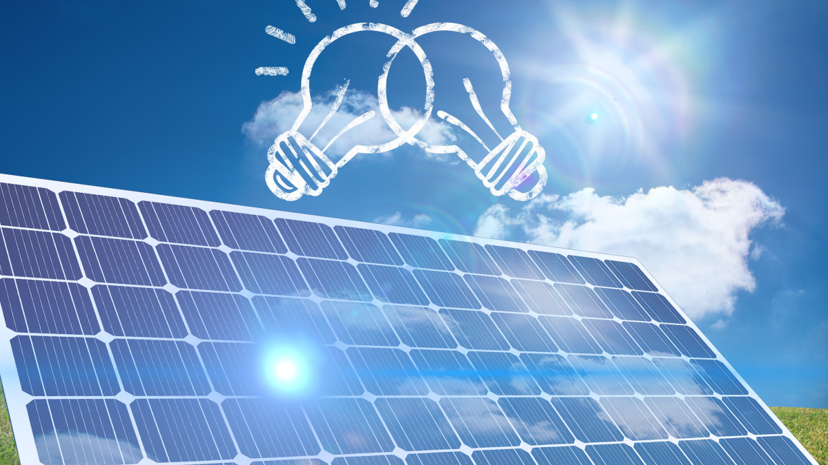 illustration représentant les énergies renouvelables mettant en avant des ampoules et des panneaux solaires
