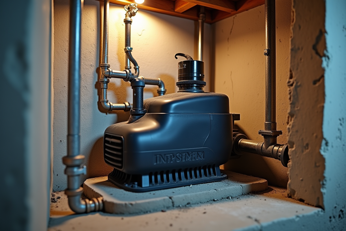 Installation d une pompe de puisard dans un sous-sol propre et bien éclairé
