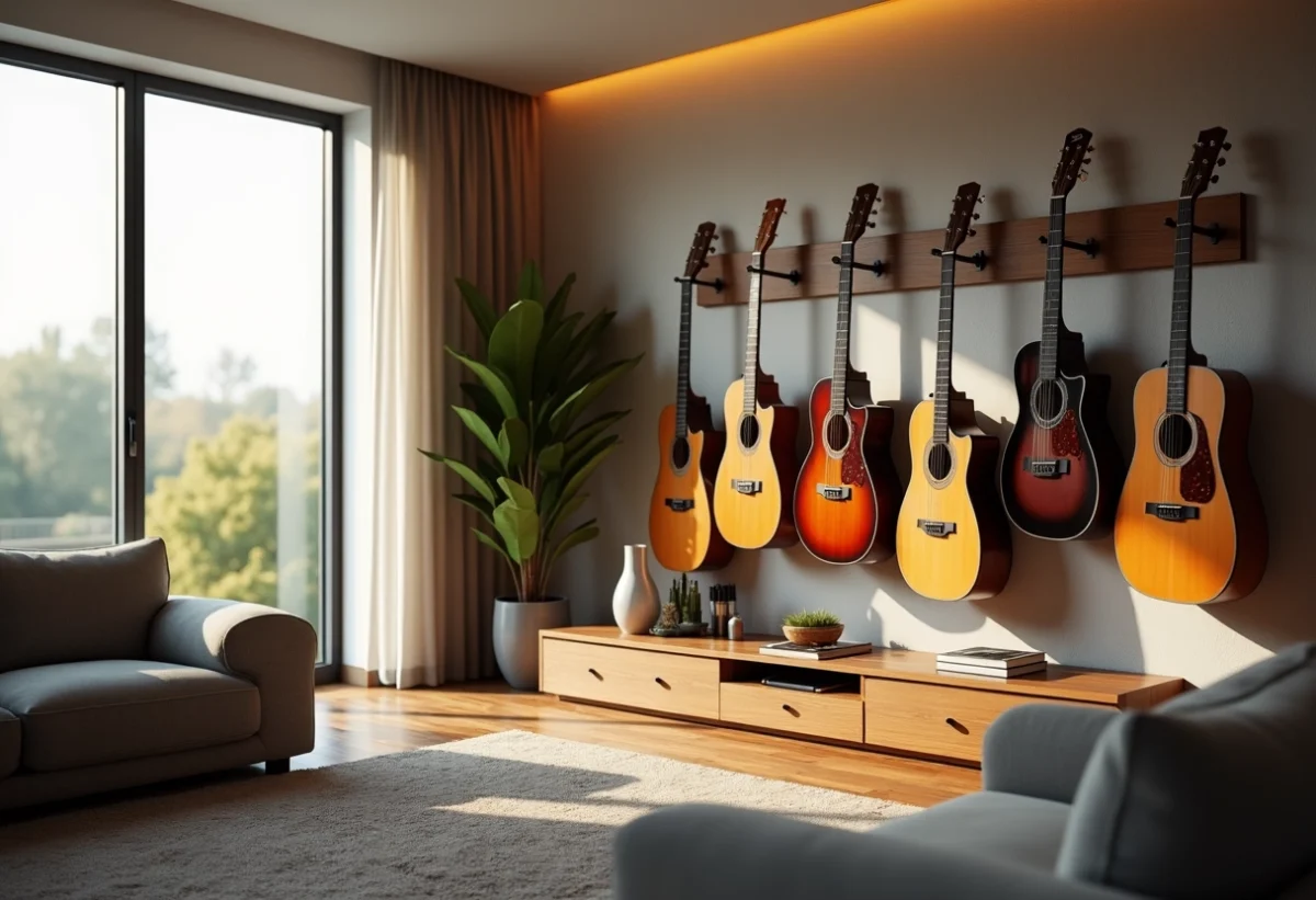 Support Mural Guitare En Bois De Noyer - Avec Hygromètre Et Fente Pour Médiators (fixation Murale)