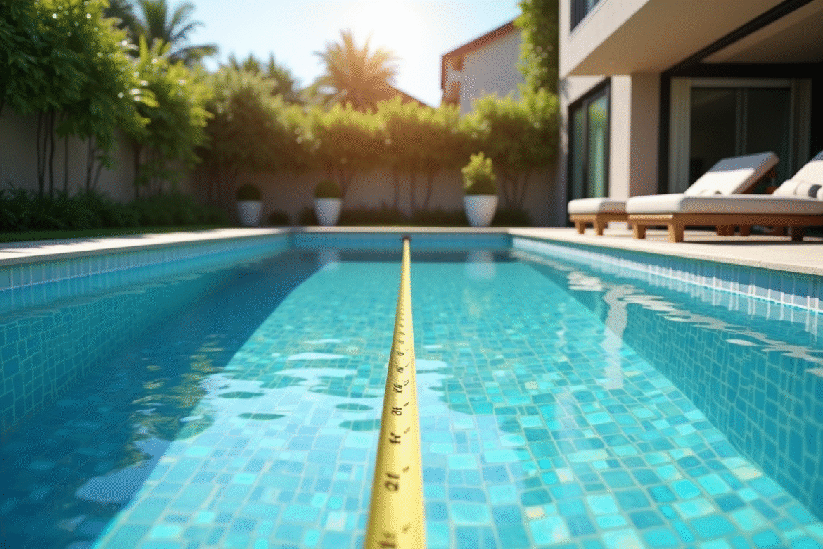 Piscine moderne dans un jardin bien entretenu en été