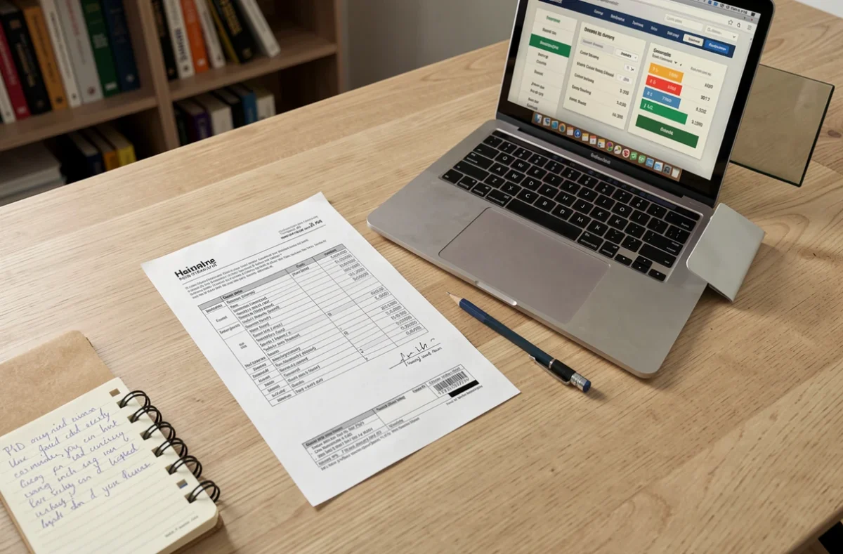 Devis et facture d'installation d'une pompe à chaleur Mitsubishi posés sur un bureau