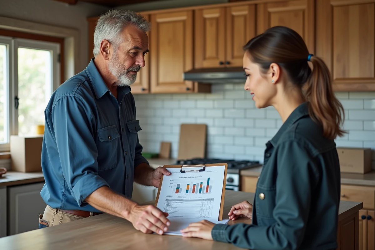 Contracteur présente un devis de rénovation à une jeune femme